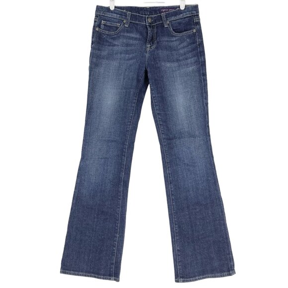Vigoss Women's Denim Jeans Size 9 Boot Cut Mid Rise Stretch Blue Flap Pockets - Picture 1 of 11